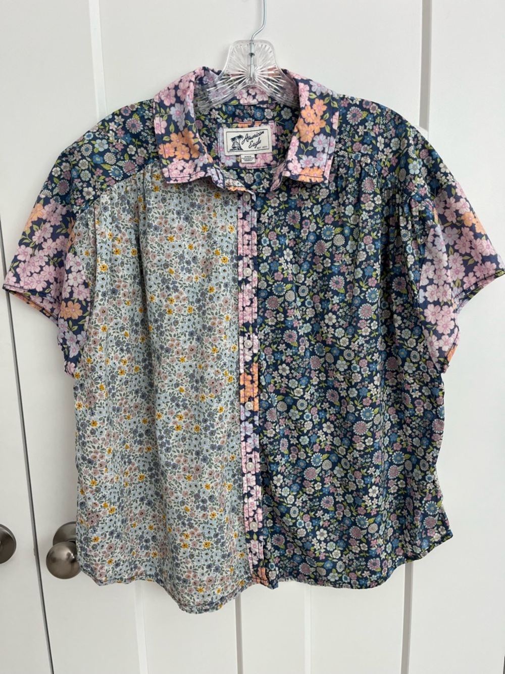 American Eagle Floral Patchwork Button Shirt Cottagecore Boho Top M Peasant